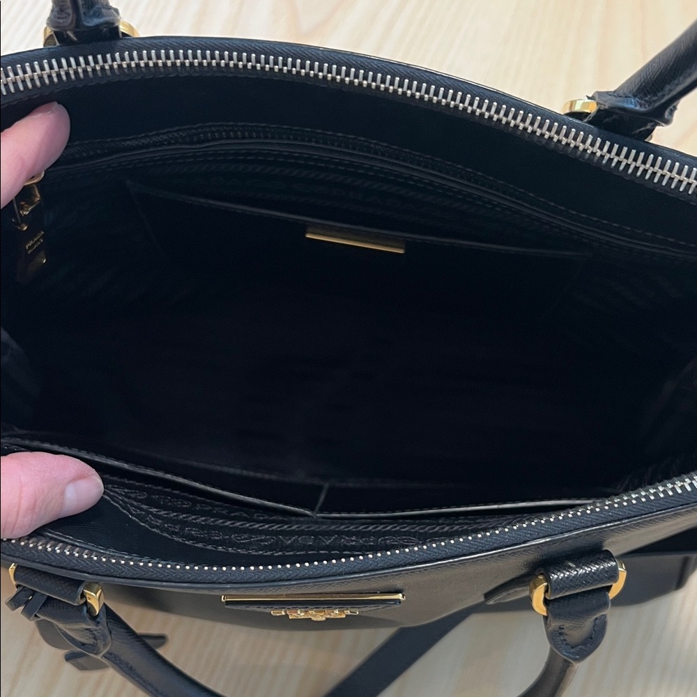 Prada Black Leather Satchel with Gold Accents - Picture 7 of 10